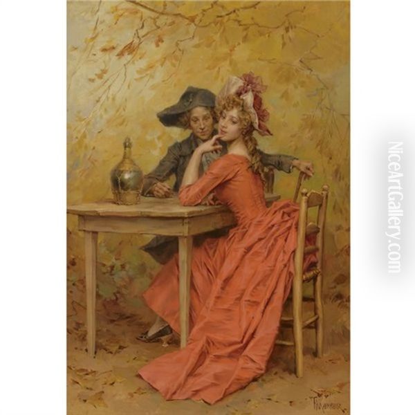 The Lady In Red Oil Painting by Frederik Hendrik Kaemmerer