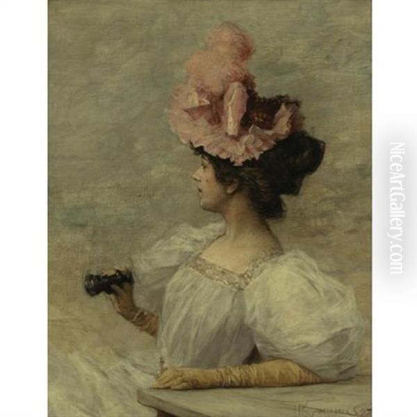 Woman With Opera Glasses Oil Painting by Frederik Hendrik Kaemmerer