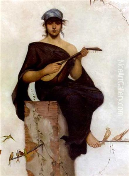 The Lute Player Oil Painting by Frederik Hendrik Kaemmerer