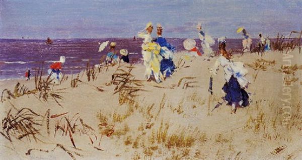 Elegant Women On The Beach Oil Painting by Frederik Hendrik Kaemmerer