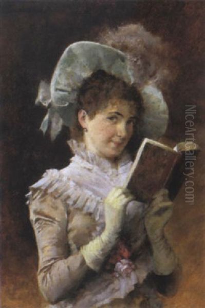 Jeune Elegante Tenant Un Livre Ouvert Oil Painting by Frederik Hendrik Kaemmerer