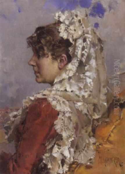 A Spanish Woman In Profile Oil Painting by Frederik Hendrik Kaemmerer