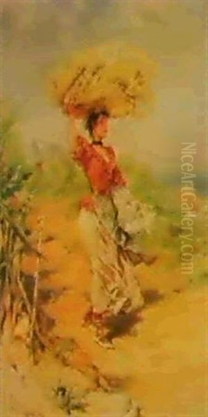 Girl Carrying Basket Oil Painting by Frederik Hendrik Kaemmerer