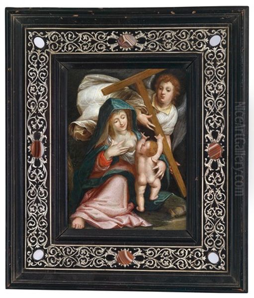 Madonna Mit Kind Und Engel Mit Dem Kreuzesstamm Oil Painting by Johann Mathias Kager