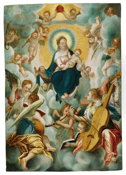 Madonna Mit Dem Kind Und Musizierenden Engeln Oil Painting by Johann Mathias Kager