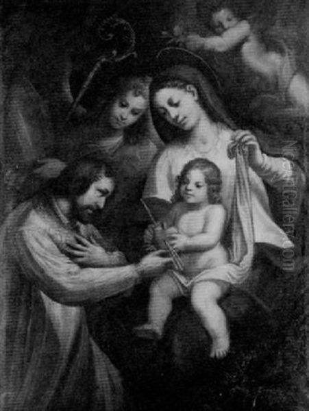 Madonna Mit Dem Jesuskind, Zwei Engel Und Links Vor Ein Bischof (der Heilige Augustinus?) Oil Painting by Johann Mathias Kager