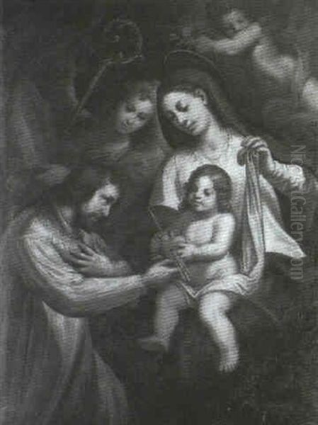 Madonna Mit Dem Jesuskind, Zwei Engeln Und Links Vorn Ein   Bischof Oil Painting by Johann Mathias Kager