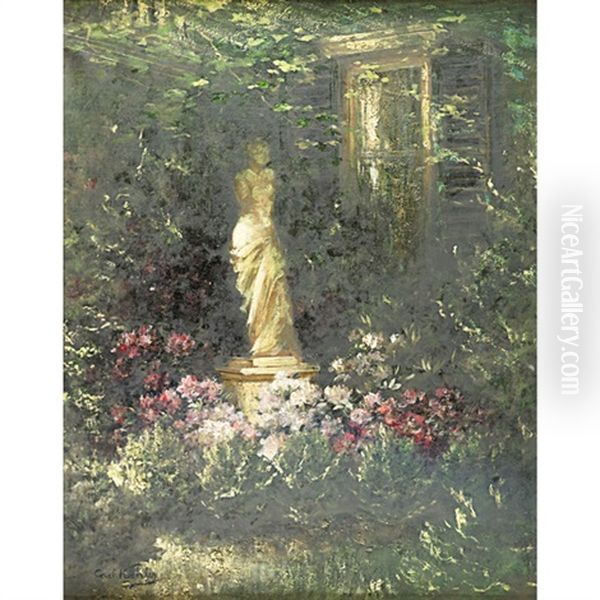 A Garden With Statuary Oil Painting by Carl Kahler