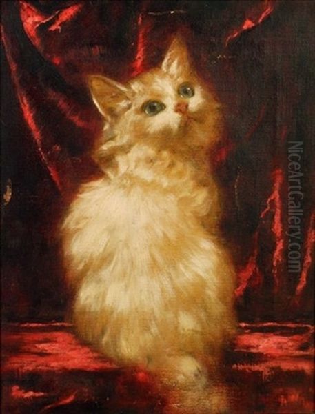 White Kitten Oil Painting by Carl Kahler