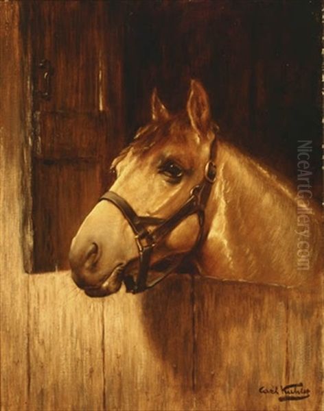 Horse Gazing Over A Stall Door Oil Painting by Carl Kahler