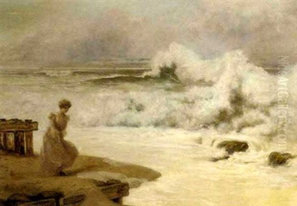 A Lady On The Shore Oil Painting by Carl Kahler