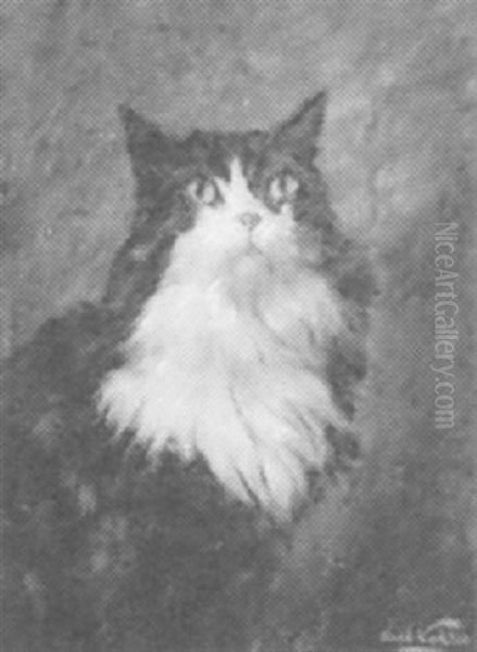 Portrait Of Black And White Cat Oil Painting by Carl Kahler