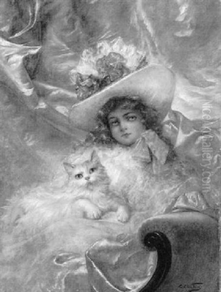 Madchen Mit Katze Oil Painting by Carl Kahler