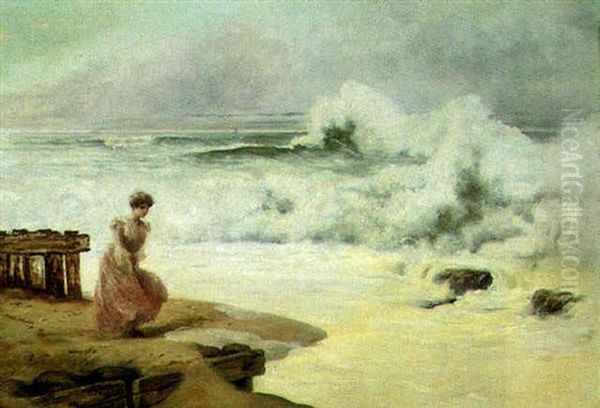 A Lady On The Shore Oil Painting by Carl Kahler