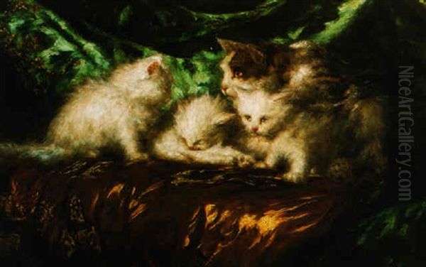 Kittens On A Velvet Cushion Oil Painting by Carl Kahler