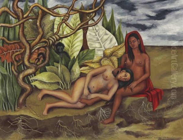 Dos Desnudos En El Bosque (la Tierra Misma) Oil Painting by Frida Kahlo