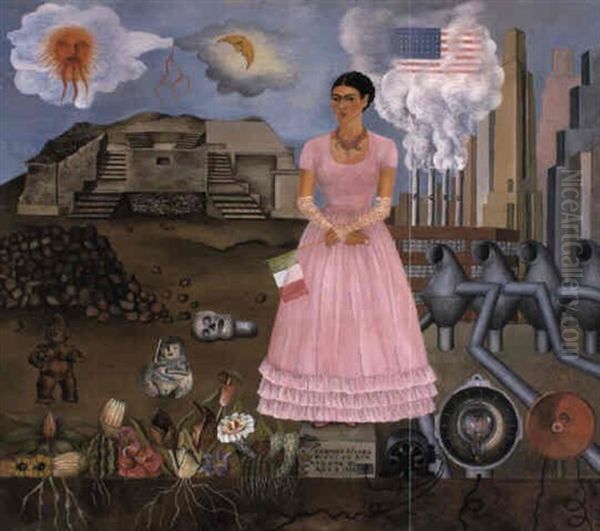 Autorretrato En La Frontera Entre Mexico Y Los Estados Unidos Oil Painting by Frida Kahlo