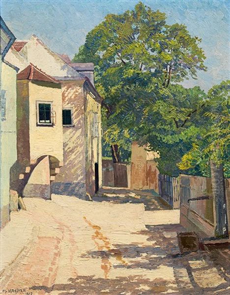 Klosterneuburg, Bahngasse In The Morning Sun Oil Painting by Max Kahrer