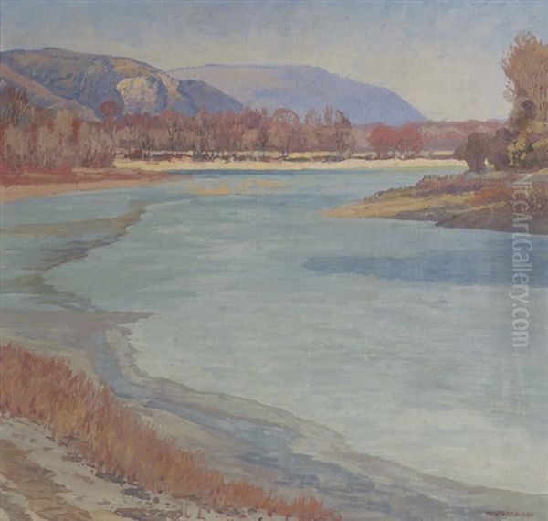 Donauarm In Februarsonne Oil Painting by Max Kahrer