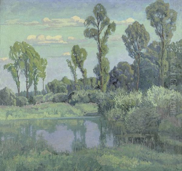 Abendsonne In Den Donau-auen Oil Painting by Max Kahrer