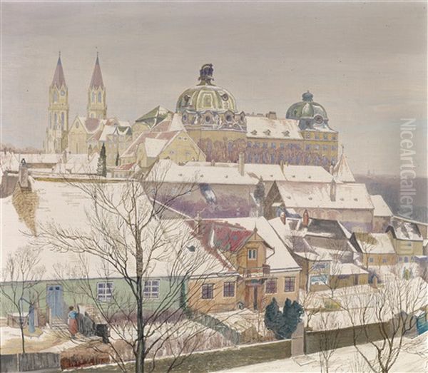 Stift Klosterneuburg Im Winter (gesehen Von Der Pionier... Kaserne) Oil Painting by Max Kahrer