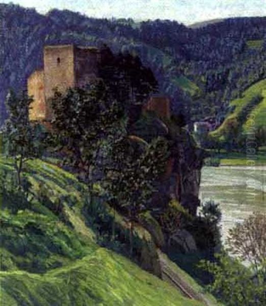 Ruine Werfenstein In Struden (donau) Oil Painting by Max Kahrer