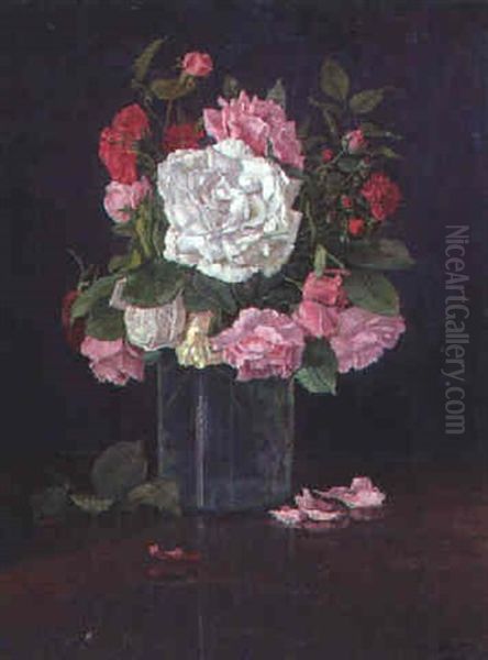 Rosenvase Oil Painting by Max Kahrer