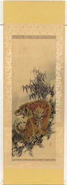 Tiger And Bamboo Oil Painting by Yamada Kaido