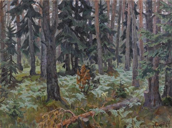 Forest In The Evening Oil Painting by Anatoly Dmitrievich Kaigorodov