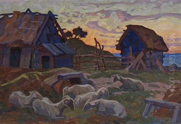 Resting Sheep Oil Painting by Anatoly Dmitrievich Kaigorodov