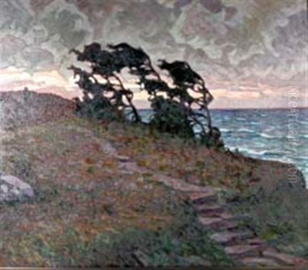 Kustenlandschaft Bei Abenddammerung (+ Violonisten, Verso) Oil Painting by Anatoly Dmitrievich Kaigorodov