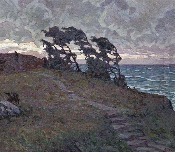 Kustenlandschaft Mit Pfad Bei Abenddammerung by Anatoly Dmitrievich Kaigorodov