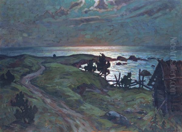 Coastal Path At Dusk Oil Painting by Anatoly Dmitrievich Kaigorodov