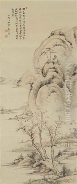 Chinese Mountain Landscape In Spring Oil Painting by  Kaioku