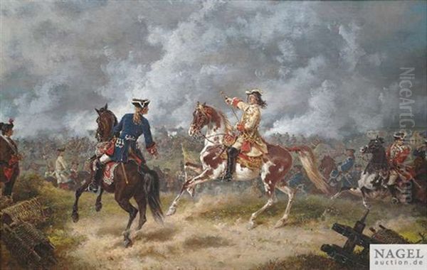 Feldherr In Einer Kavallerieschlacht Im Pulverdampf Oil Painting by Friedrich Kaiser