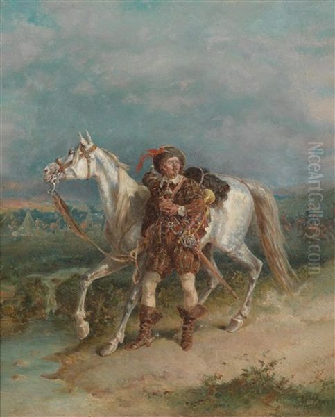 Musketier Mit Schimmel Oil Painting by Friedrich Kaiser