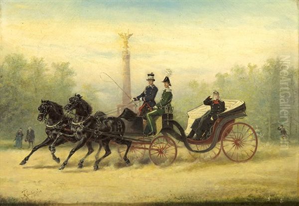 Kutschfahrt Mit Kaiser Wilhelm I. Vor Der Berliner Siegessaule Oil Painting by Friedrich Kaiser