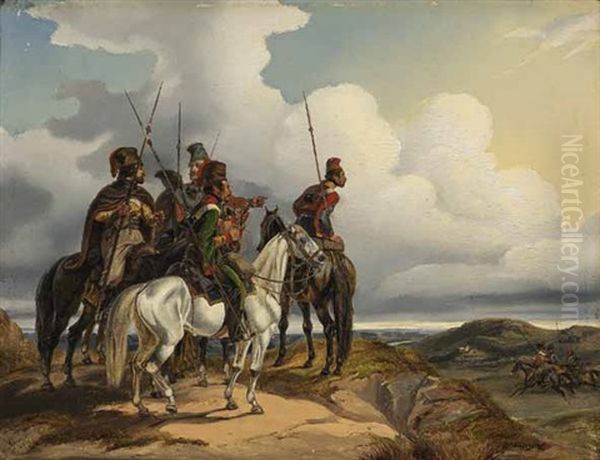 Kavalleristen Auf Einer Anhohe Oil Painting by Friedrich Kaiser