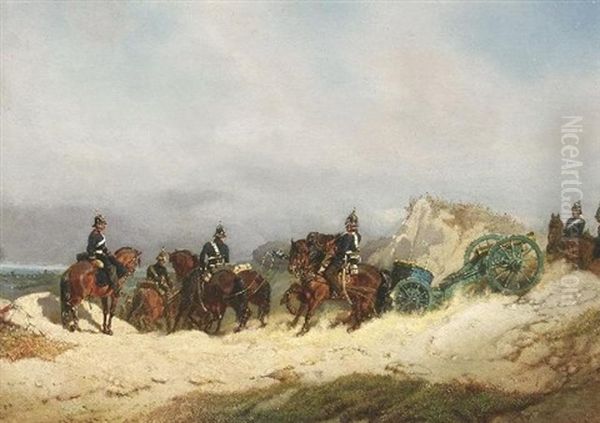 Preusische Kavallerie Auf Dem Vormarsch In Den Dunen Oil Painting by Friedrich Kaiser