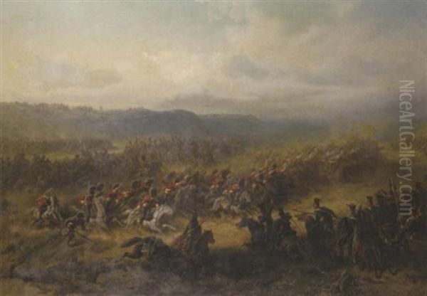 Battlefield Of Balaklawa At The Sapoune Heights On The Crim (25th Of October 1854) Oil Painting by Friedrich Kaiser