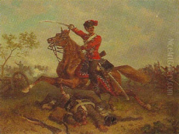 Ein Preusischer Husar Im Gefecht Oil Painting by Friedrich Kaiser