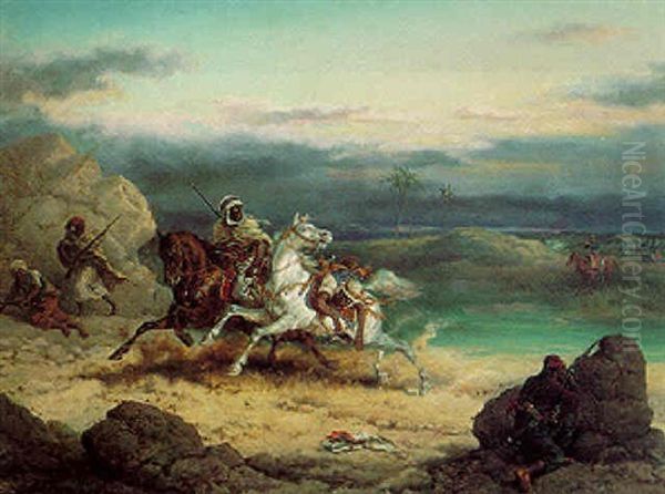 Arab Horsemen Oil Painting by Friedrich Kaiser