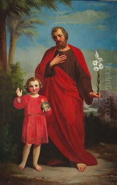 Christus Und Der Heilige Joseph Auf Einer Anhohe Oberhalb Einer Fluslandschaft Stehend Oil Painting by Heinrich Kaiser