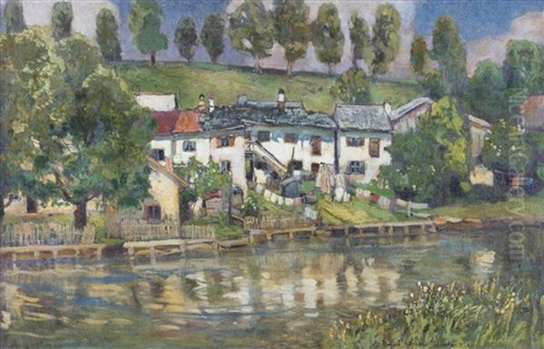 Hauser Am Fluss Oil Painting by Richard Kaiser