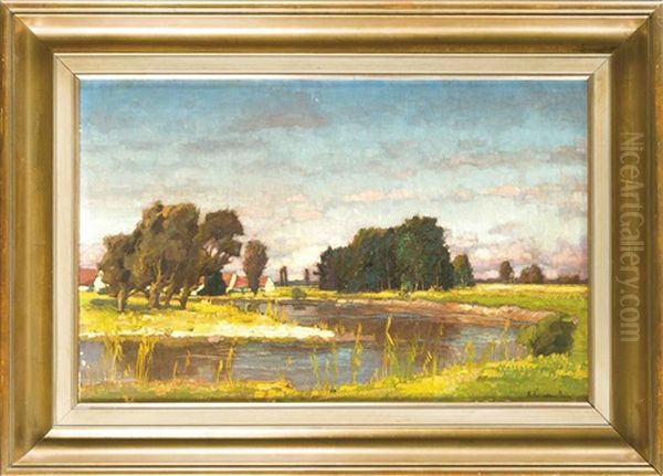 Flussbiegung In Sommerlicher Landschaft Oil Painting by Richard Kaiser