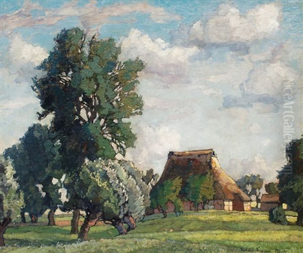 Thatched-roof House In North Germany Oil Painting by Richard Kaiser