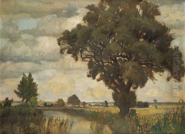 Oberbayrische Landschaft Mit Bachlauf Oil Painting by Richard Kaiser