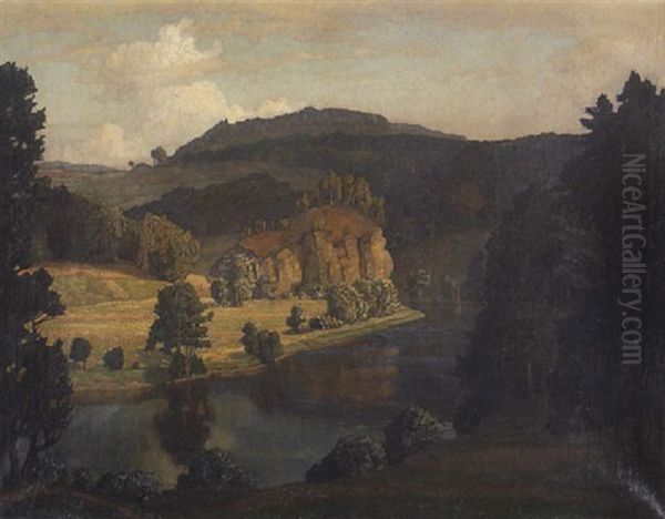 Flusstal In Mittelgebirgslandschaft (altmuhltal?) Oil Painting by Richard Kaiser