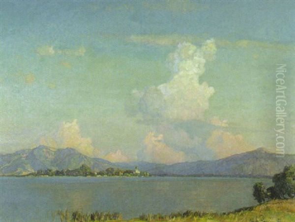 Chiemsee-landschaft Mit Blick Auf Die Fraueninsel Oil Painting by Richard Kaiser