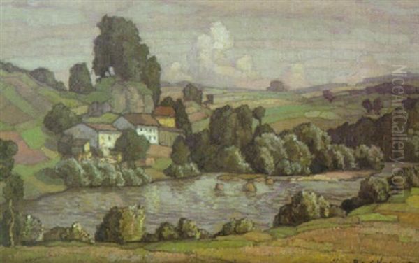 Isarlandschaft Oil Painting by Richard Kaiser